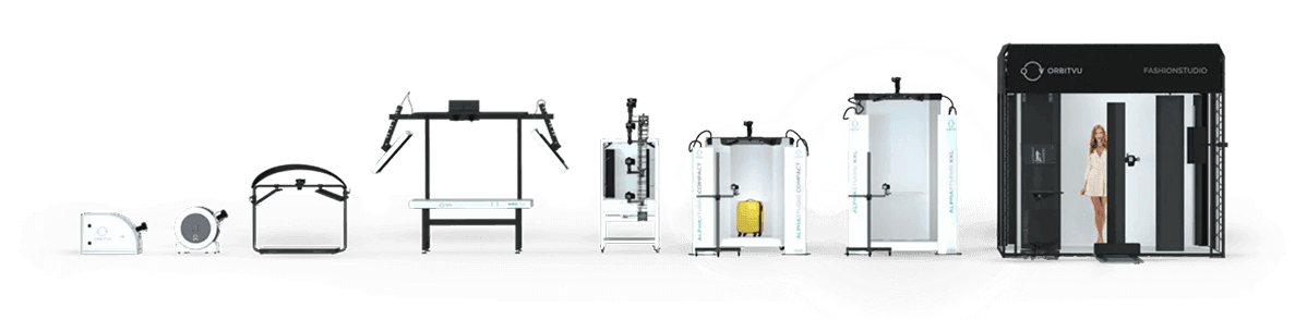 Gamme de studios photo automatisés Orbitvu, des plateaux tournants compacts au Fashion Studio complet